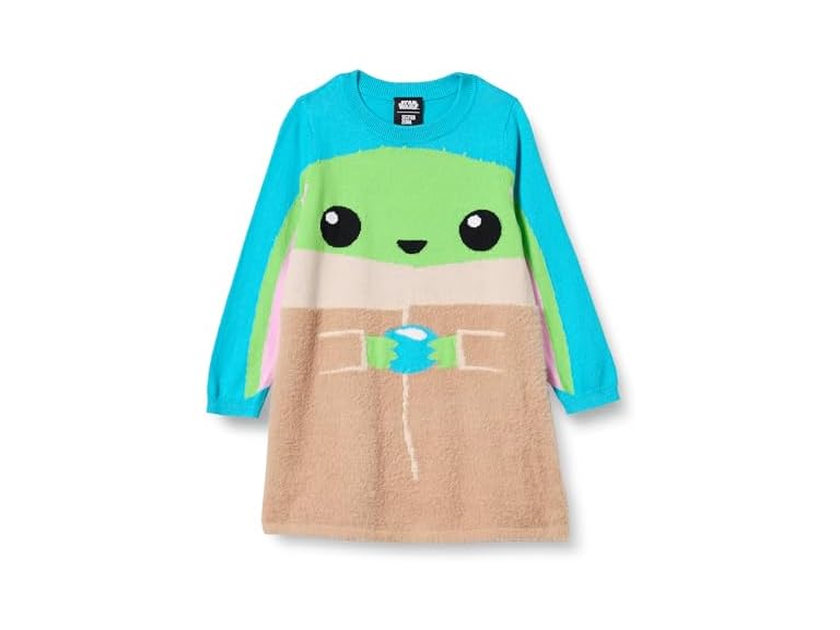 Amazon Essentials Disney | Marvel | Star Wars | Frozen | Princess Girls' Sweater Dresses (Previously Spotted Zebra), Neon Star Wars Child, XX-Large
