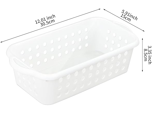 Cetomo Plastic Storage Baskets with Handle, White, 12 Pack 