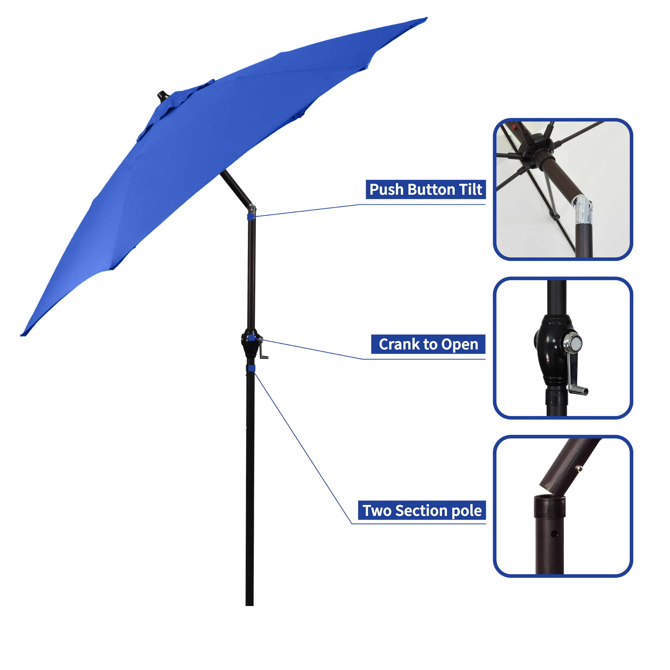 Astella 7.5'Rd Tiliting Aluminum Patio Umbrella, Crank Open - Gallery 40