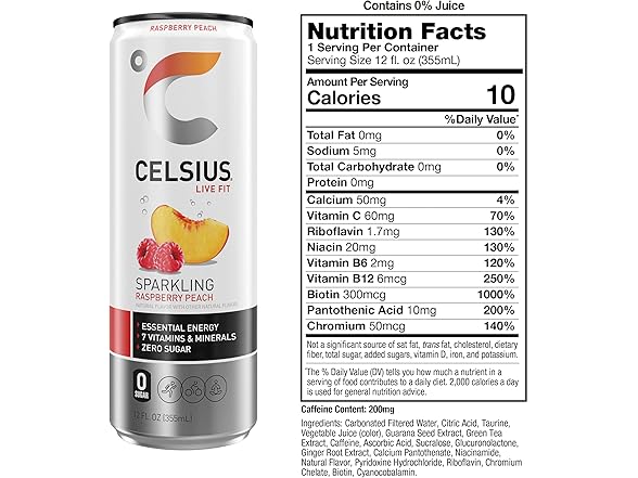 12PK CELSIUS Sparkling Raspberry Peach, Sugar Free