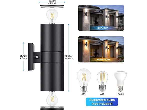 TOBUSA Dusk to Dawn Black Outdoor Wall Lights