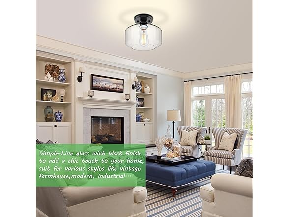 TOBUSA Semi Flush Mount Ceiling Light 2 Pack, Clear