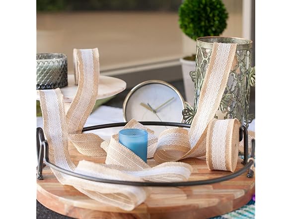 HUJI Natural Jute Burlap with Lace Ribbon
