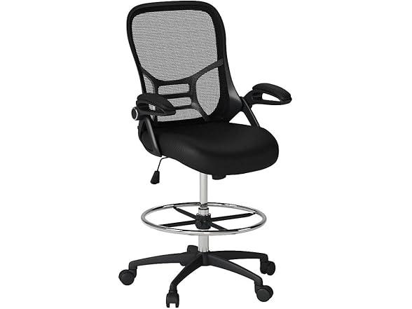 HYLONE Drafting Chair Tall Office Chair High-Back Mesh Standing Desk Stool with Adjustable Footrest Ring and Flip-Up Arms Black (Open Box)