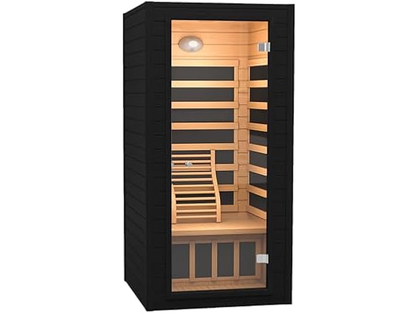 Real Relax Infrared Sauna Room, Home Indoor Sauna Canadian Hemlock Wood Indoor Dry Saunas for Spa, Gym, Black (Open Box)