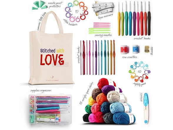 Hearth & Harbor Crochet Kit with Crochet Hooks Yarn Set