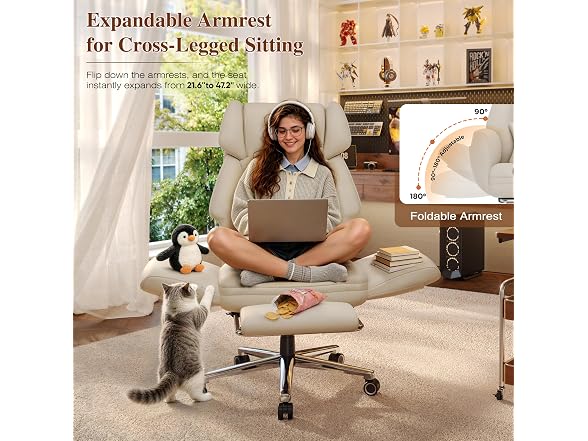 Ergonomic Criss Cross Office Chair with Footrest, Ivory