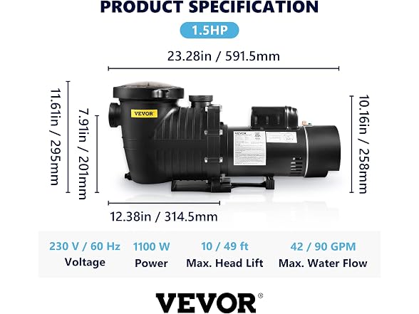 Pool Pump 1.5HP 230V, Variable Dual Speed Pumps