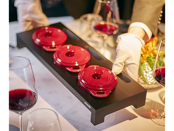 Staub 3 Mini Casseroles Wood Shelf Blk