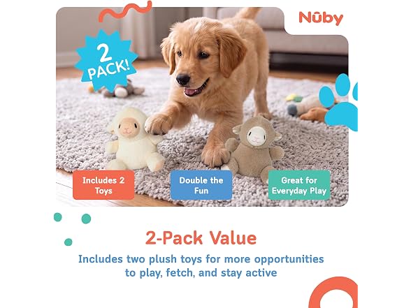 Nuby Plush Dog Toy 2-Pack- Plush Little Lamb