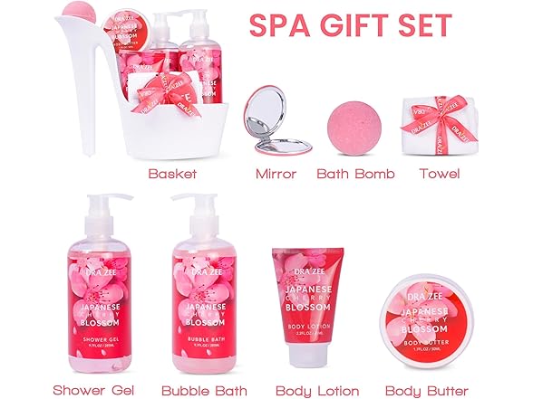 Draizee Luxury Spa Gifts for Women – 8 Pc Cherry Blossom