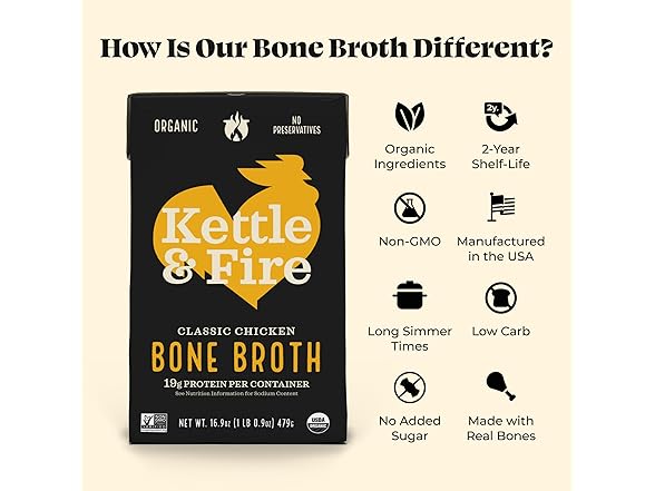 1CT Chicken Bone Broth Soup by Kettle and Fire