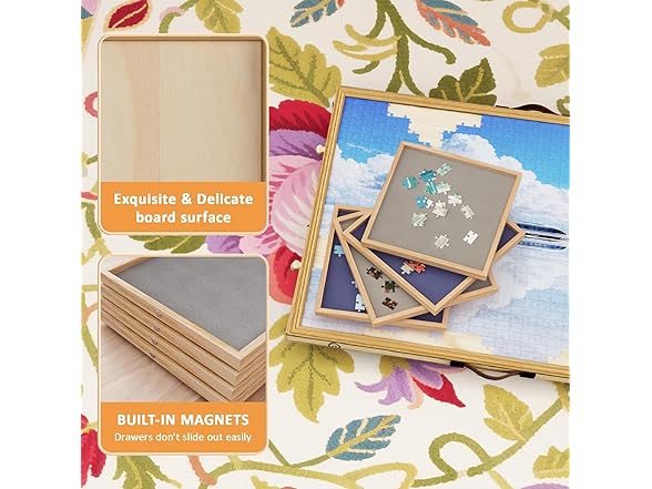 1500 Pcs Portable Jigsaw Puzzle Board with 4 Drawers and Cover, Adjustable Puzzle Table, Frame for Wall Art Display 33.3"x24.2" (Open Box)
