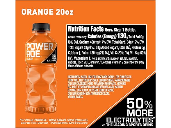 8PK POWERADE Sports Drink Orange, 20 Ounce
