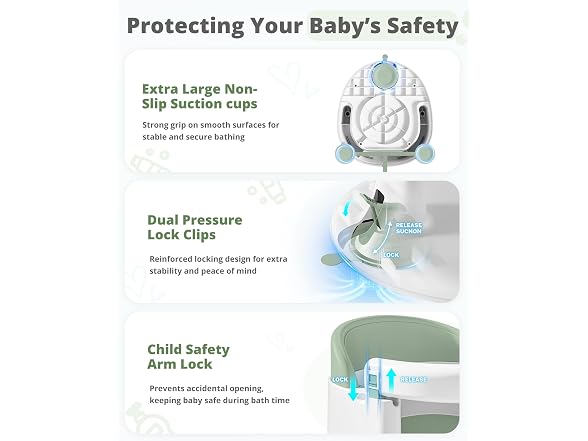 ONTHEWEI Mist Green Baby Bath Seat