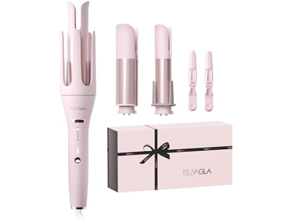 TSUYAGLA Pink 1"-1.25"-1.5" Barrels Automatic Curling Iron