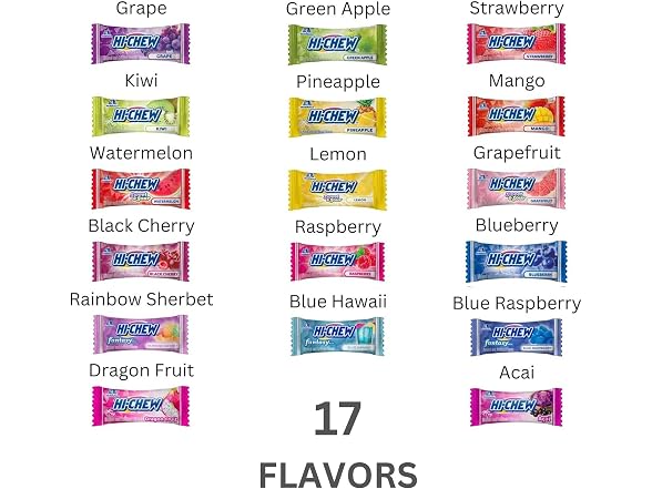 HI-CHEW Variety Mix, Pack of 6 Bags - 17 Flavors