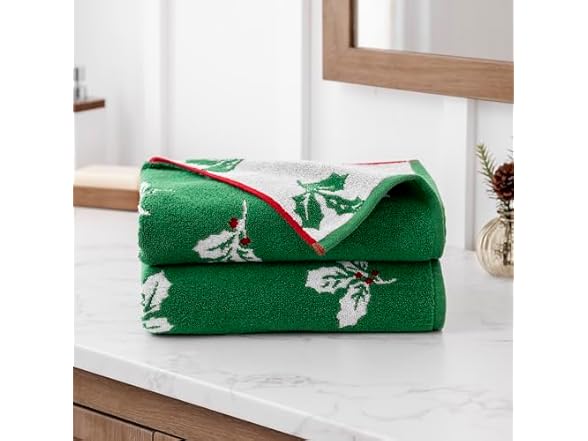 Martha Stewart Boughs of Holly Floral Hand Towels, Set of 2