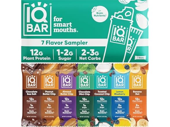 IQBAR Brain and Body Plant Protein Bars, 7 Bars
