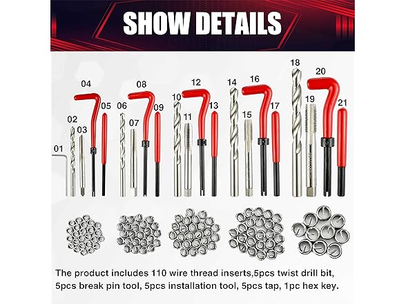 131PCS Helicoil Metric Thread Repair Tool Kit