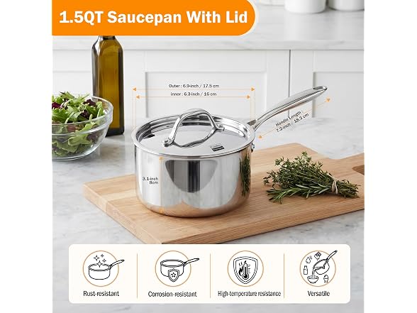 Cooks Standard Multi-Ply Clad 1.5 Quart Stainless Steel Saucepan