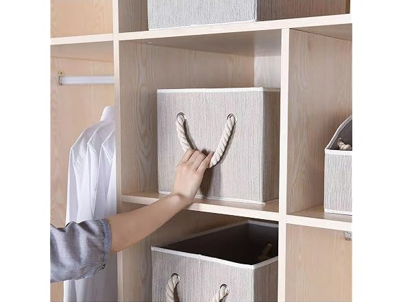CROS Fabric Storage Bins 2 Pack with Rope Handles Beige