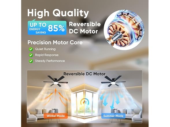 Eterfun 52in Ceiling Fan with Light & Remote
