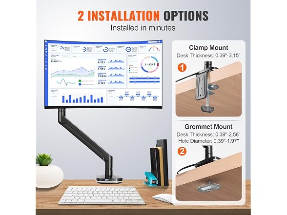 Single Monitor Mount with USB, Supports 13"-35"