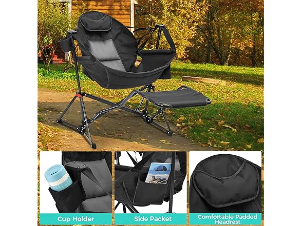 Ainfox Hammock Camping Chair with Footrest, Foldable Portable Rocking Chairs for Adults