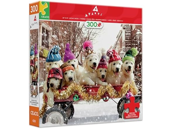 Ceaco - Avanti - Puppies in a Wagon - 300 Piece Puzzle
