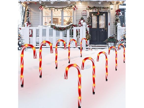 10" Candy Cane Pathway Lights 10 Pack