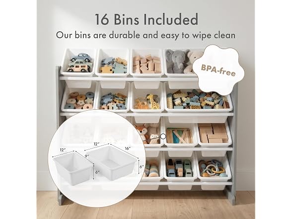 Humble Crew Kids Toy Organizer 16 Bins Grey
