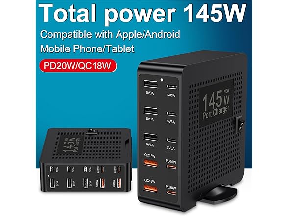 QIONMAR 145W 10-Ports USB-C Charging Station