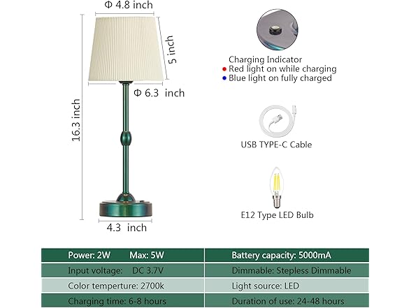 RORIA Set of 2 LED Cordless Table Lamps