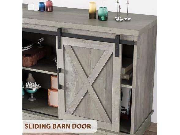 IDEALHOUSE Grey TV Stand 65in Barn Door