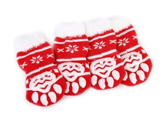TEHAUX Christmas Dog Socks Non-Slip Warm Cot