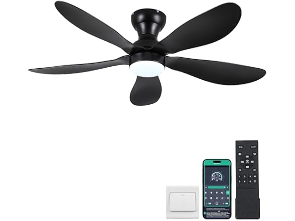 Kviflon 44 Inch Modern Flush Mount Ceiling Fan with Lights, (Open Box)