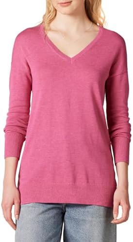 Amazon Essentials Women's Lightweight Long-Sleeve V-Neck Tunic Sweater (Available in Plus Size), Pink Heather, Large