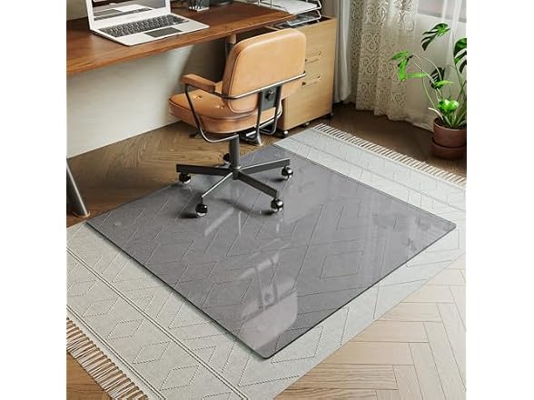 Koonmi Grey Glass Chair Mat 46" x 46"