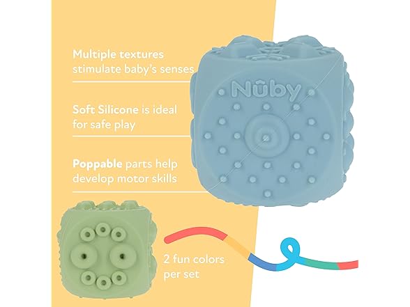 Nuby Silicone Block Poppers - (2-Pack) - Your Choice