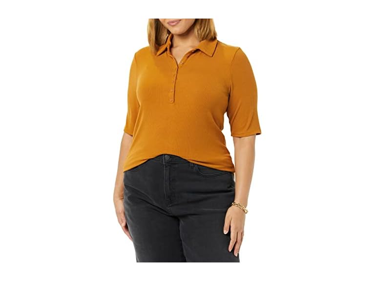 Daily Ritual Womens Fine Rib Polo Shirt - Gallery 6