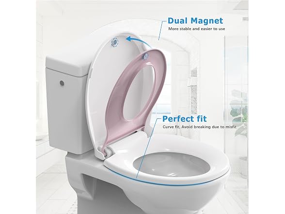 Takywep Toilet Seat White w Pink Flat Toilet- Round