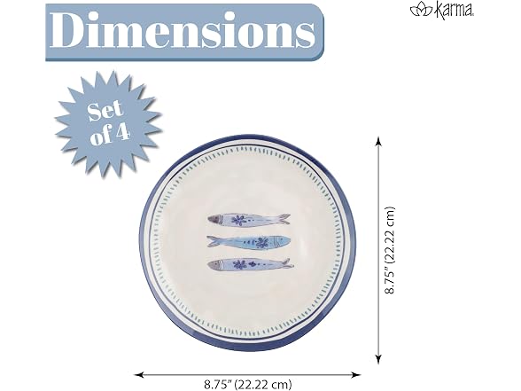 Karma Terra Cotta Salad Plate, 8-inch, Set of 4, Indigo Pattern