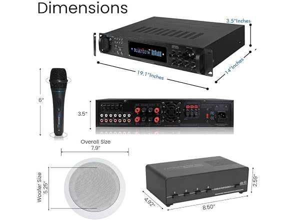 Vaiyer 7.2Ch 3500W Amp w/ 5.25" Spkrs (8-Pk)