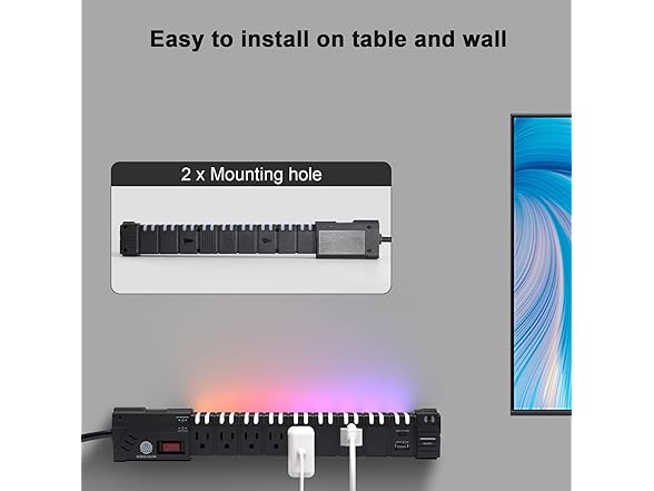 SURGE GLOW 6FT 4200J 6 Outlet RGB Power Strip