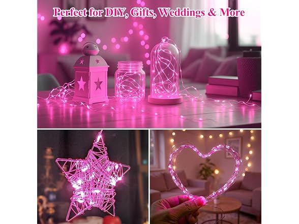 Lakumu 12 Pack Pink Led Fairy Lights
