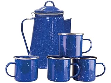 $19.99, Was $50.99, 60% Off! Stansport Enamel Percolator Coffee Pot & 4 Mug Set dealfomo