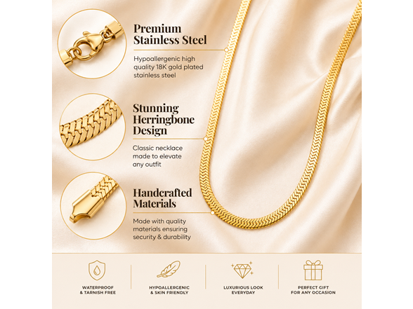 18K Gold Plated Herringbone Necklace