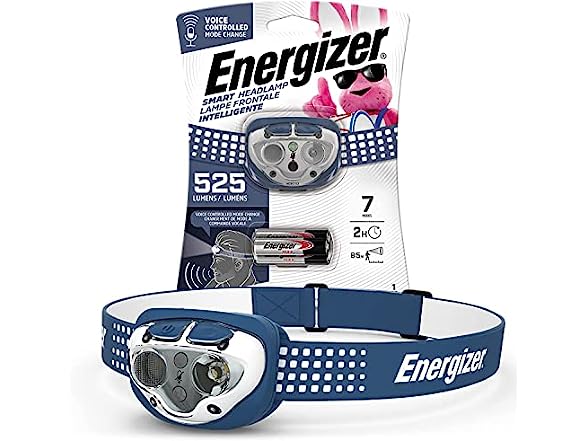 Energizer Headlamp Smart LED with Voice Activation, Ultra Bright 500+ Lumens, IPX4 Water Resistant Head Light for Camping, Home, Emergency Power Outage (Batteries Included)