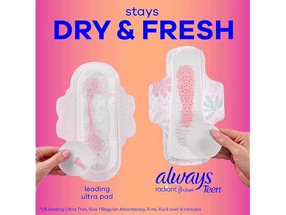 Always Radiant Teen Pads Size 1 Regular Wings